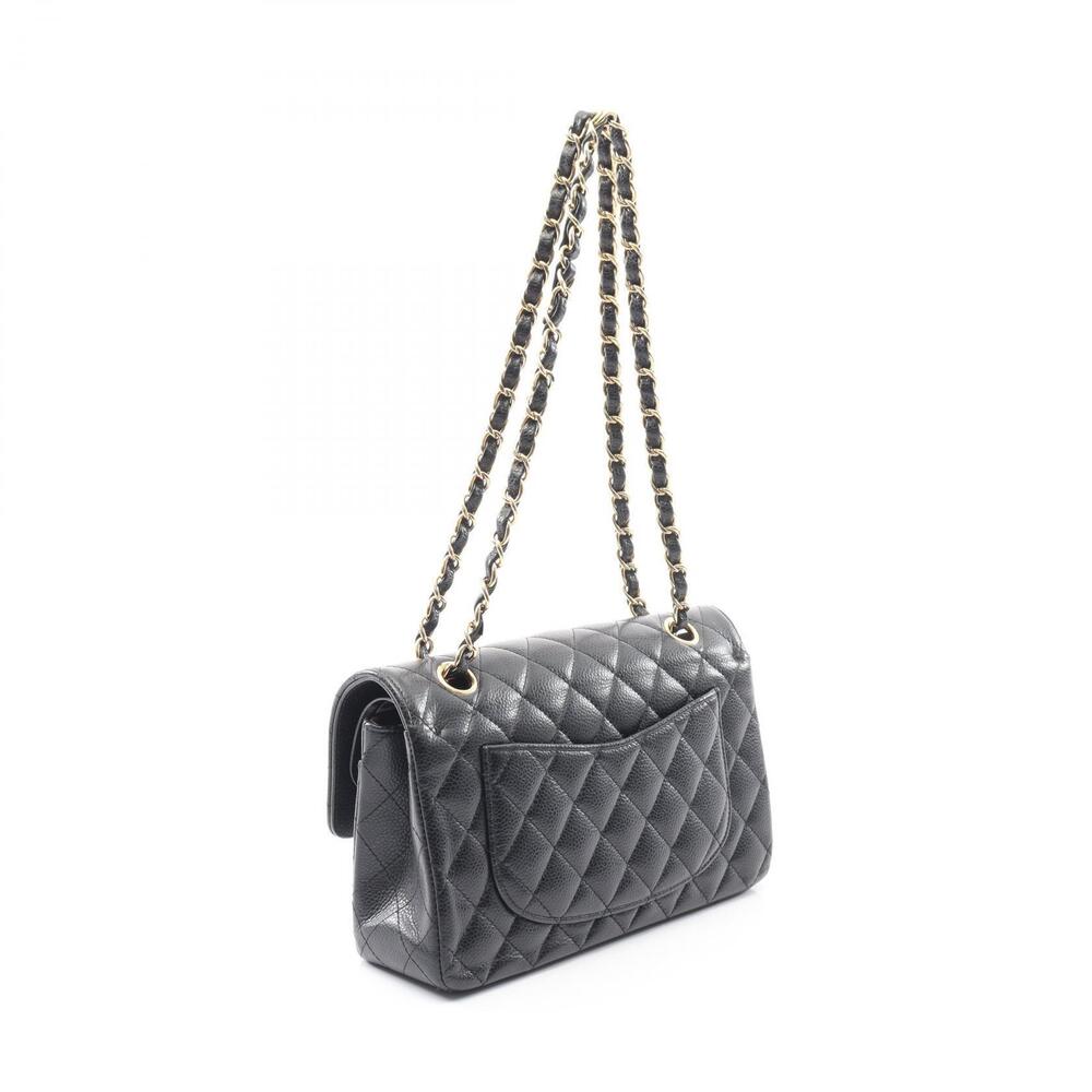 Chanel Calfskin Shoulder Double Leather Flap Black Matelasse Bag Black